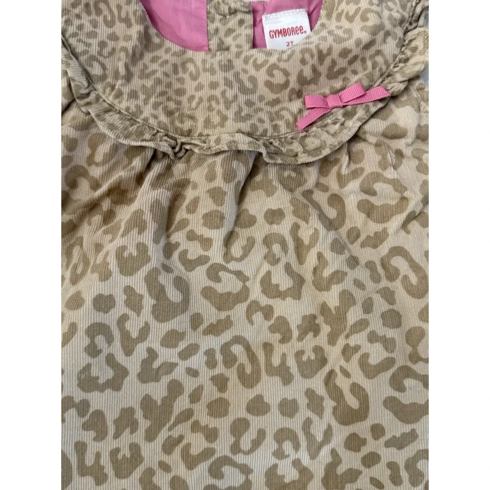 Gymboree Tan Leopard Animal Print Pink Ribbon Bow Corduroy Dress 2009 SZ 2T‎